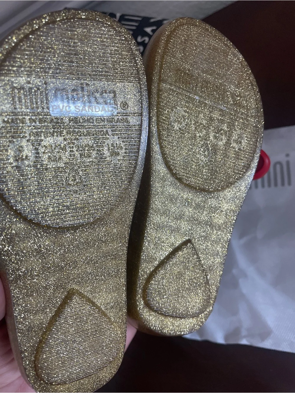 Mini Melissa Snow White Gold shoes jelly red bow open toe size 9 USA NEW